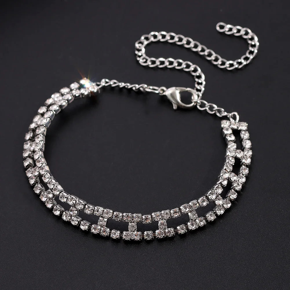 Cuban Chain Anklets For Women Luxury Rhinestone Link Ankle Bracelet Beach Barefoot Jewelry