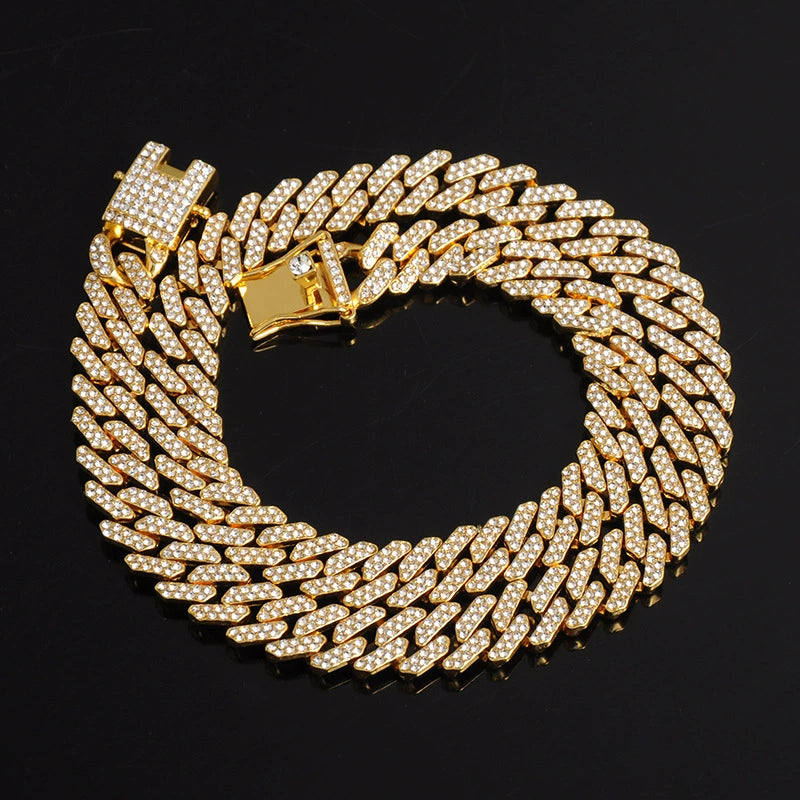 Diamond Cuban Link Chain Men Gold Plated Full Diamond Alloy Hip Hop Hiphop Necklace