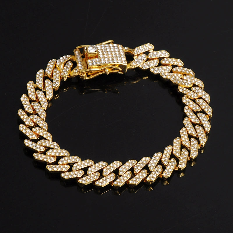 Diamond Cuban Link Chain Men Gold Plated Full Diamond Alloy Hip Hop Hiphop Necklace