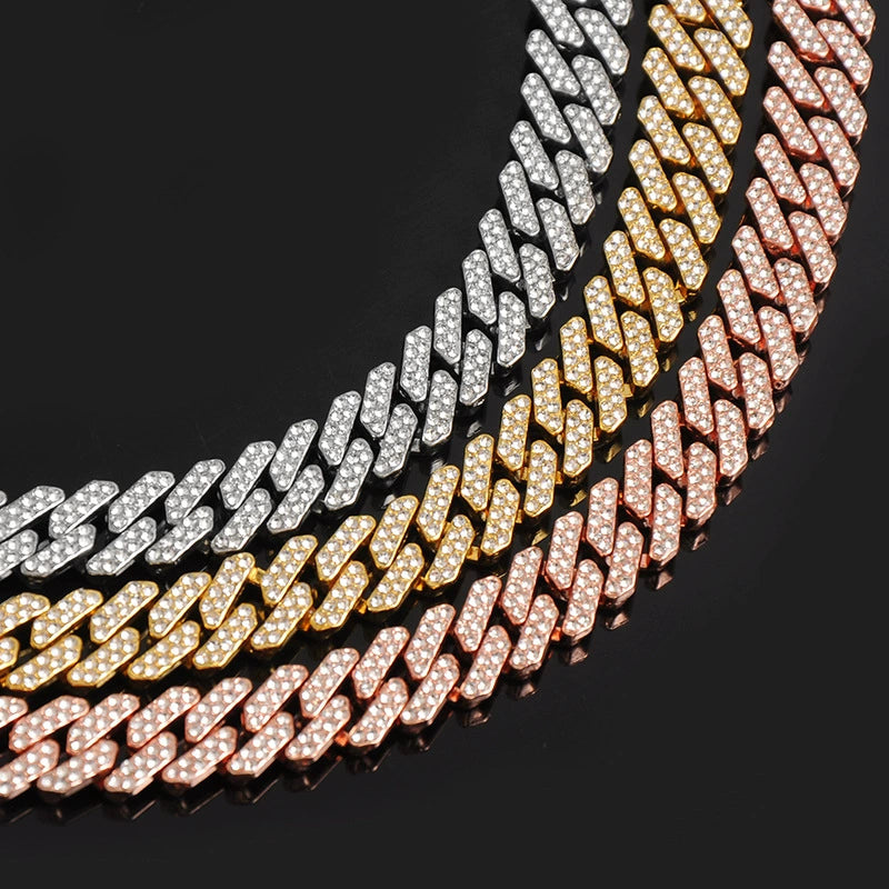 Diamond Cuban Link Chain Men Gold Plated Full Diamond Alloy Hip Hop Hiphop Necklace