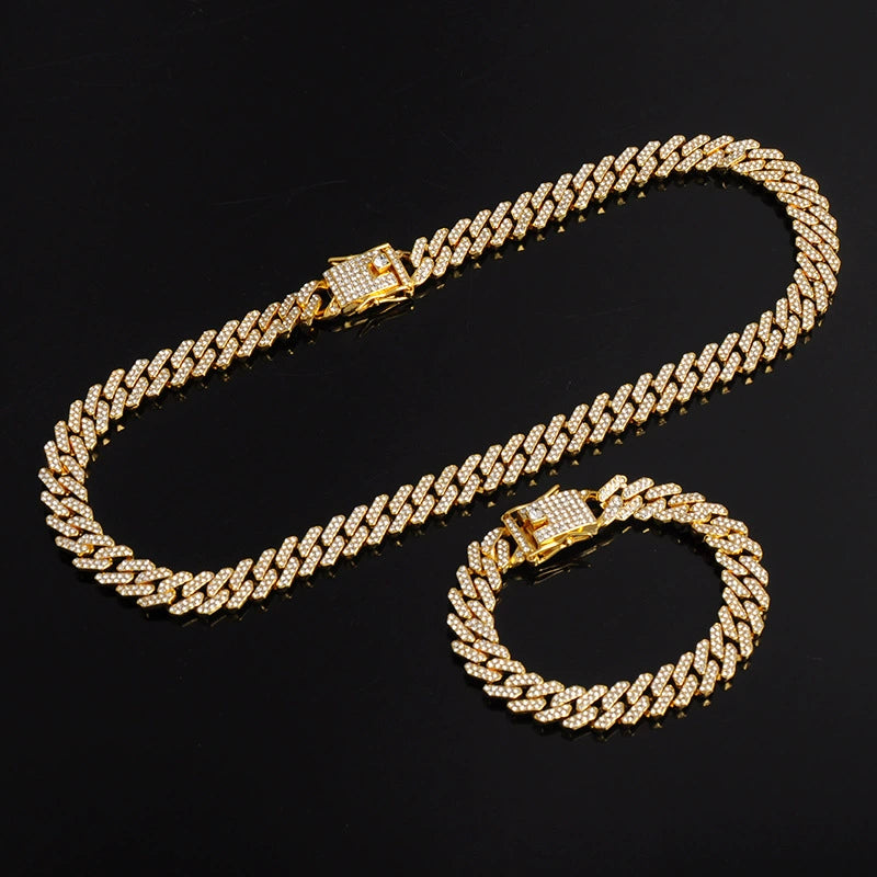 Diamond Cuban Link Chain Men Gold Plated Full Diamond Alloy Hip Hop Hiphop Necklace