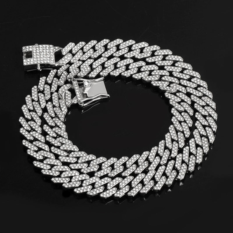 Diamond Cuban Link Chain Men Gold Plated Full Diamond Alloy Hip Hop Hiphop Necklace