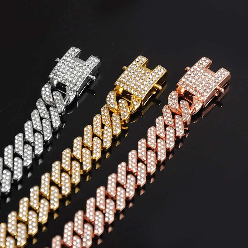 Diamond Cuban Link Chain Men Gold Plated Full Diamond Alloy Hip Hop Hiphop Necklace