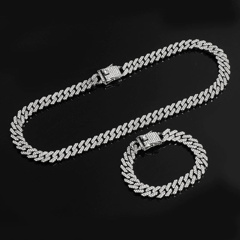 Diamond Cuban Link Chain Men Gold Plated Full Diamond Alloy Hip Hop Hiphop Necklace