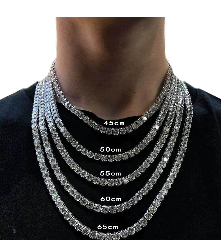 Diamond Hiphop Single Row Men's and Women's Hip Hop Gold and Silver Necklace