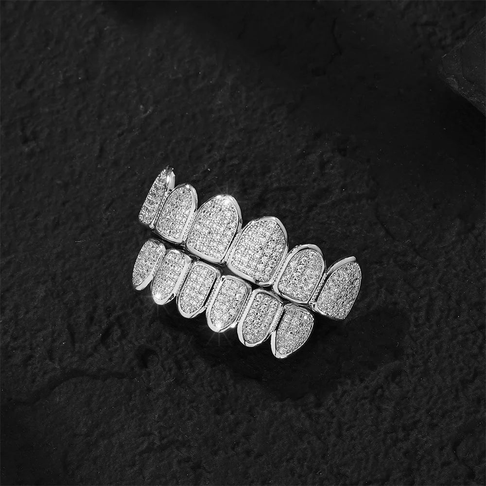 Feel Style Cool Teeth Grillz Set – Unisex Cubic Zirconia Top & Bottom Hip Hop Jewelry