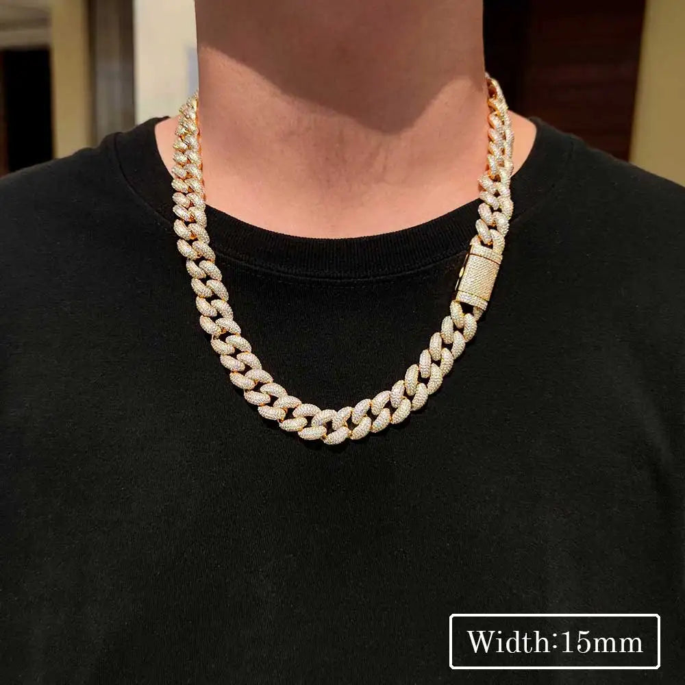 Premium 12mm/15mm/18mm Iced Cuban Link Chain Sparkling Hip Hop Jewelry CZ Bling Cuban Necklace for Men and Women