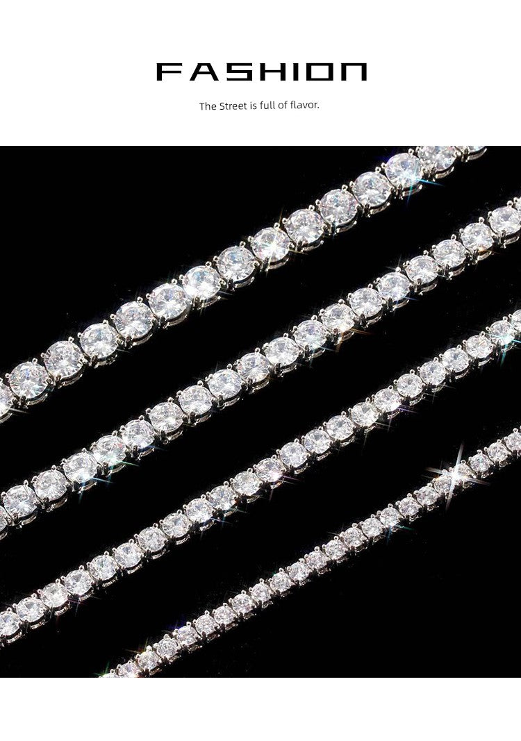 Diamond Hiphop Single Row Men's and Women's Hip Hop Gold and Silver Necklace