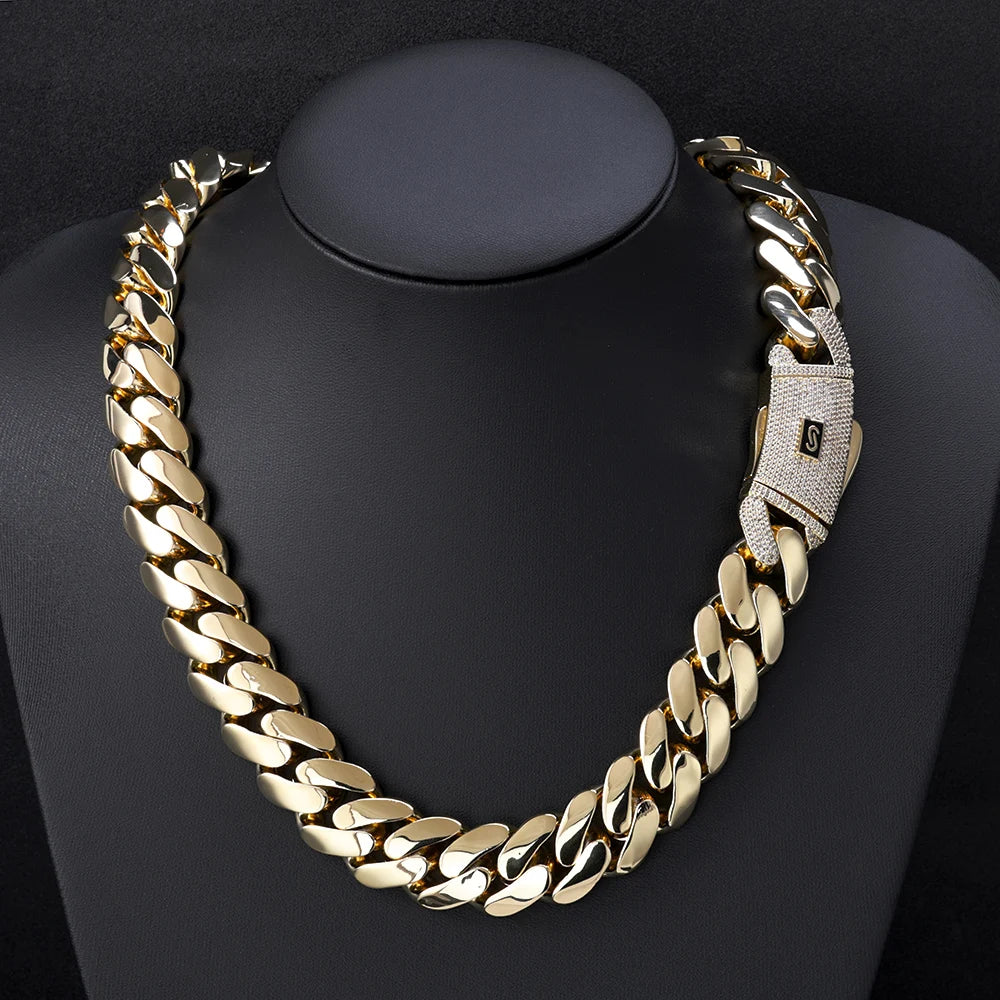 New Hip-Hop 14k Gold Plated Monaco Cuban Chain – High-Quality Brass Party Necklace for Men & Women