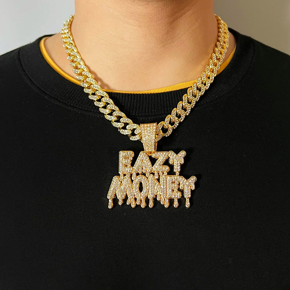 Cuban Miami Chains NO LOVE Pendants Necklace for Men and Women Heart Broken Statement Iced Out Jewelry