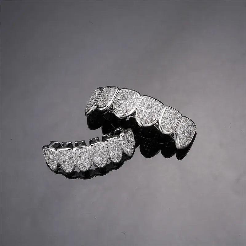 Feel Style Cool Teeth Grillz Set – Unisex Cubic Zirconia Top & Bottom Hip Hop Jewelry