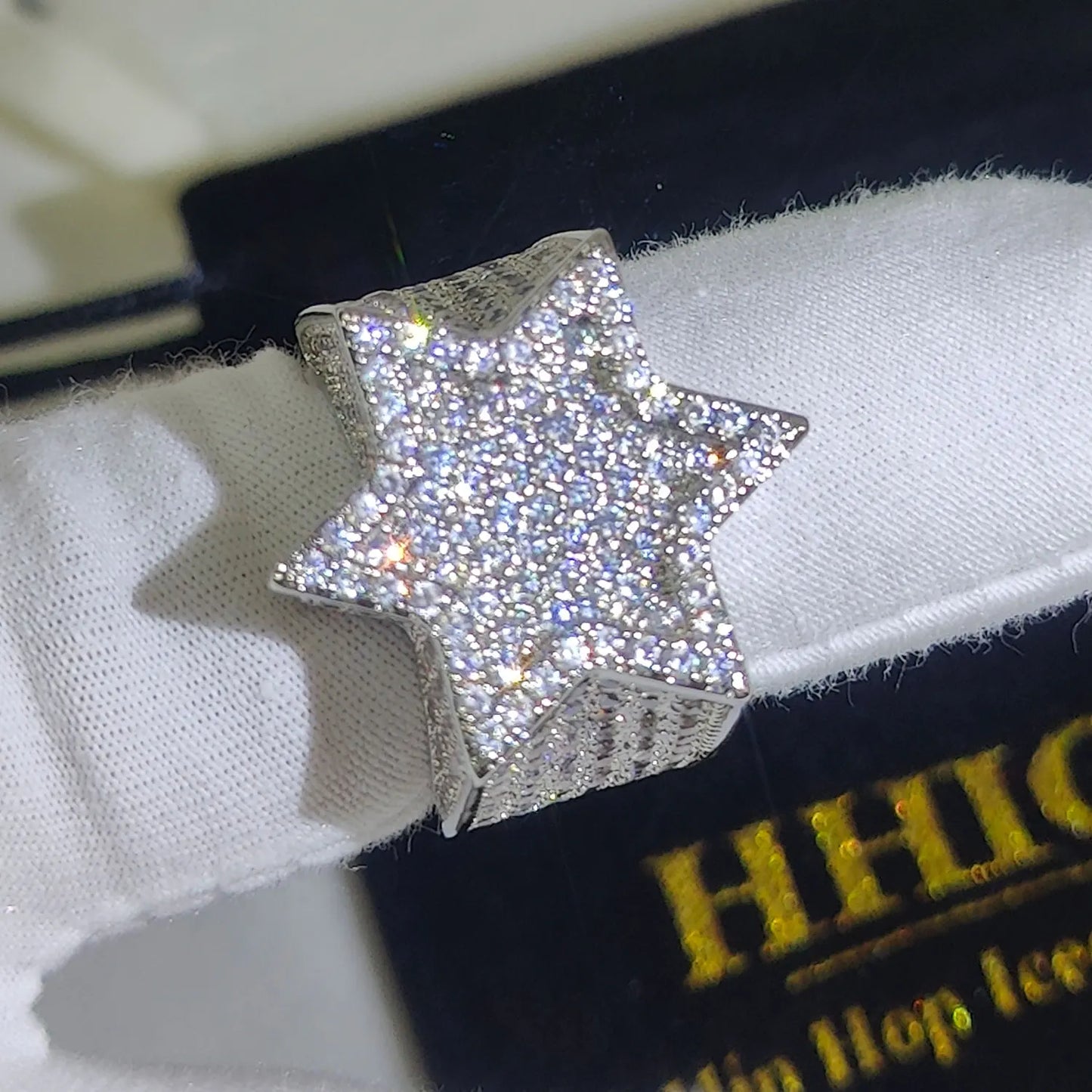 Silver Hexagram Star Ring – Iced Out Cubic Zirconia Punk Band