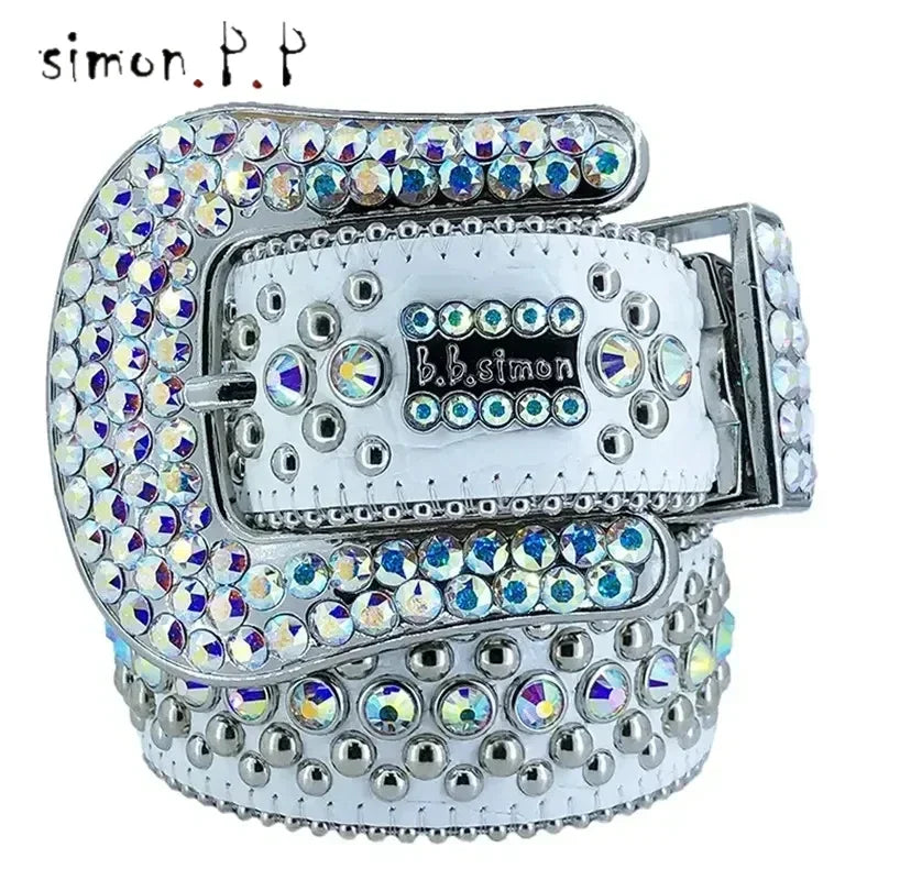 Designer BB Belts – Luxury Leather Belt with Colorful Diamond Chain for Men & Women