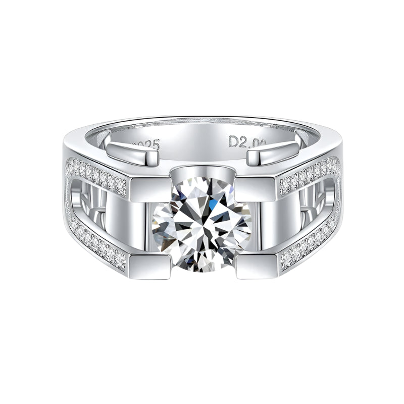 100% 925 Sterling Silver Moissanite Labs Diamond Wedding Ring – 1ct/2ct Luxury Engagement Ring for Men