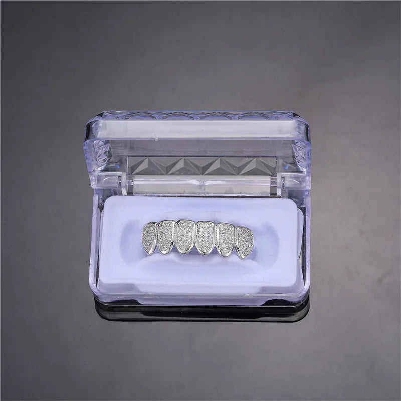 Feel Style Cool Teeth Grillz Set – Unisex Cubic Zirconia Top & Bottom Hip Hop Jewelry