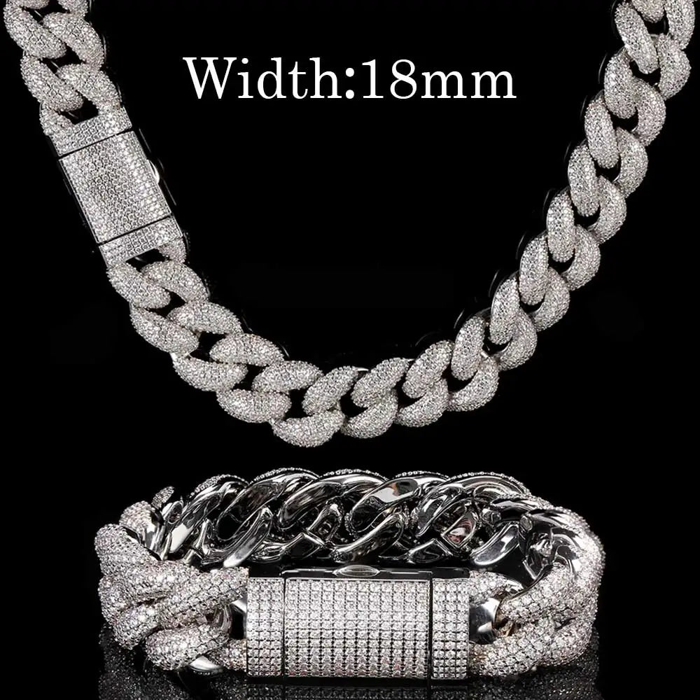 Premium 12mm/15mm/18mm Iced Cuban Link Chain Sparkling Hip Hop Jewelry CZ Bling Cuban Necklace for Men and Women