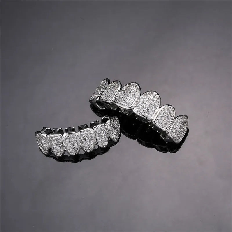 Feel Style Cool Teeth Grillz Set – Unisex Cubic Zirconia Top & Bottom Hip Hop Jewelry