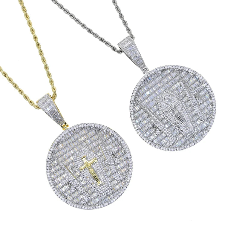 New Hip-Hop Gun Jesus Pendant Necklace – Gold Iced-Out Bling CZ Cross Charm for Men