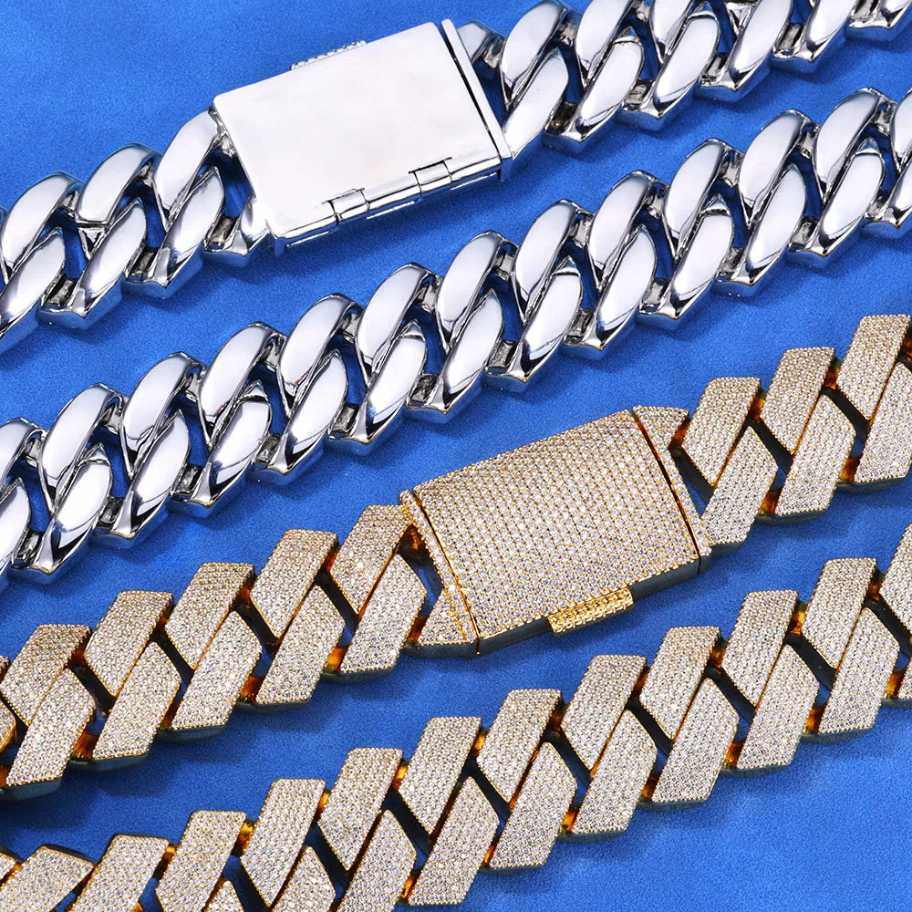 Thick Heavy 25mm Six Rows Prong Setting Cuban Link Chain Iced Out Hip Hop White/18k Gold Plated Necklace Jewelry Women Men Gifts