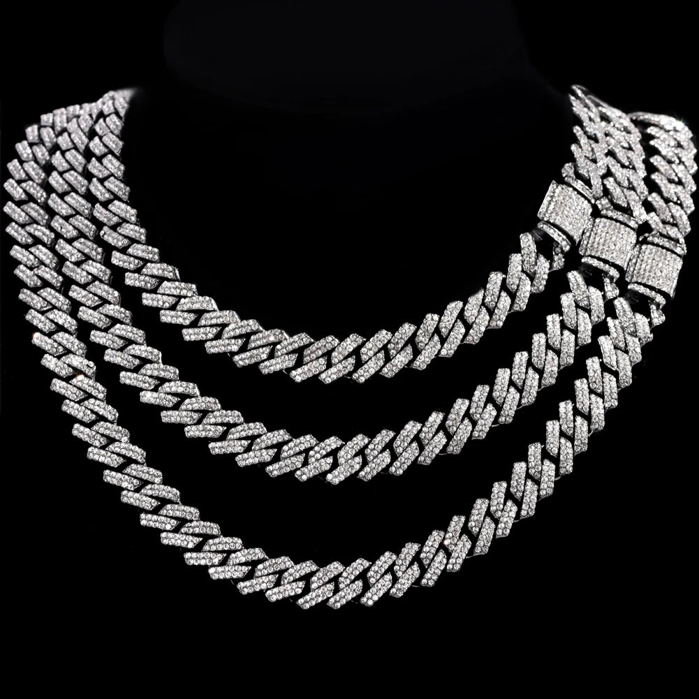 Chain Necklace Color Rhinestones Paved Cuban Choker Necklace HipHop Men Jewelry