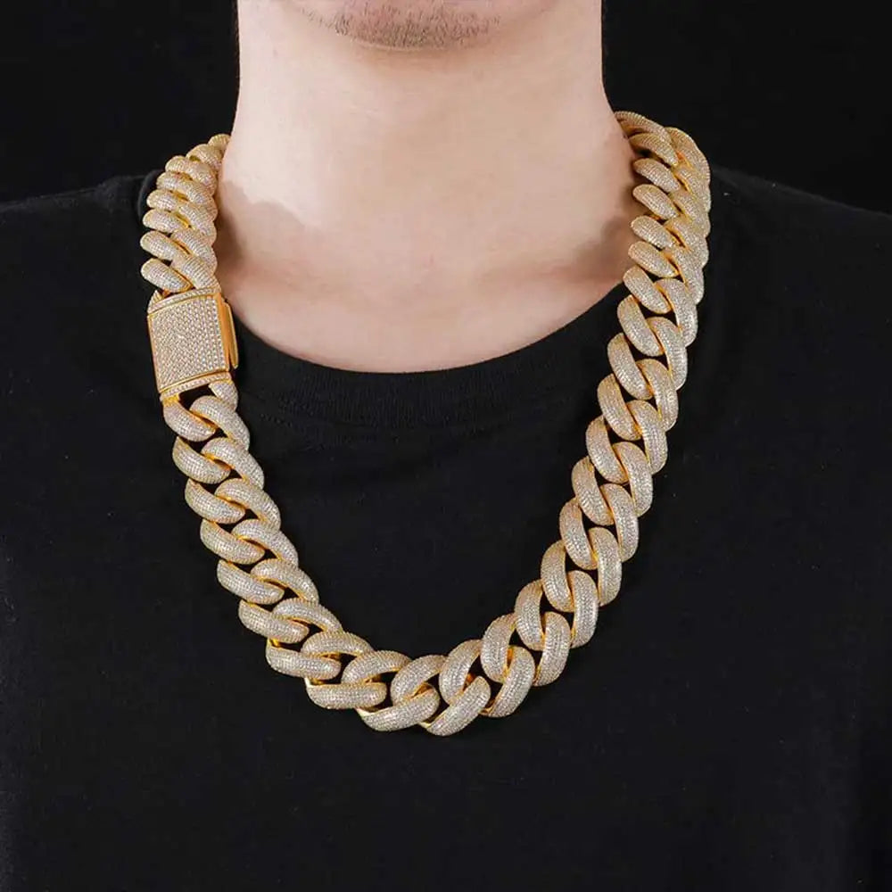 Diamond Mens Full Iced Out Cuban Link Chain 18K Gold/Silver Plated Bling CZ Bubble Chain Rapper Jewelry