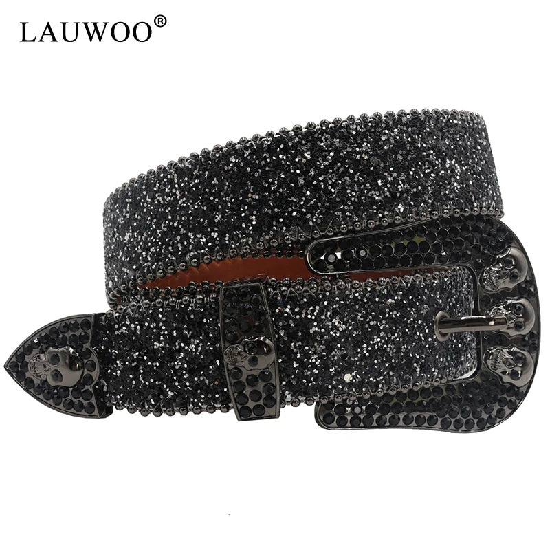 Skull Rhinestone Belt – Y2K Crystal Studded Western Bling for Women & Men