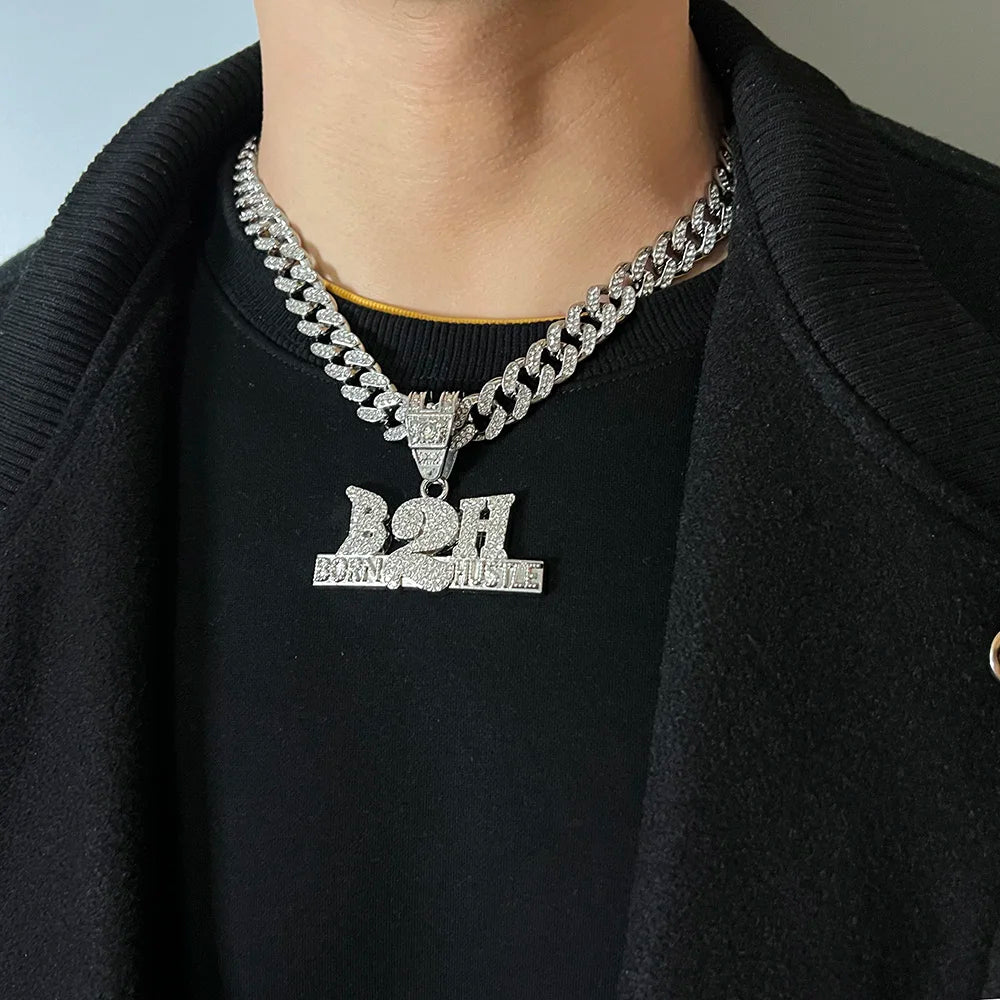 Cuban Miami Chains NO LOVE Pendants Necklace for Men and Women Heart Broken Statement Iced Out Jewelry