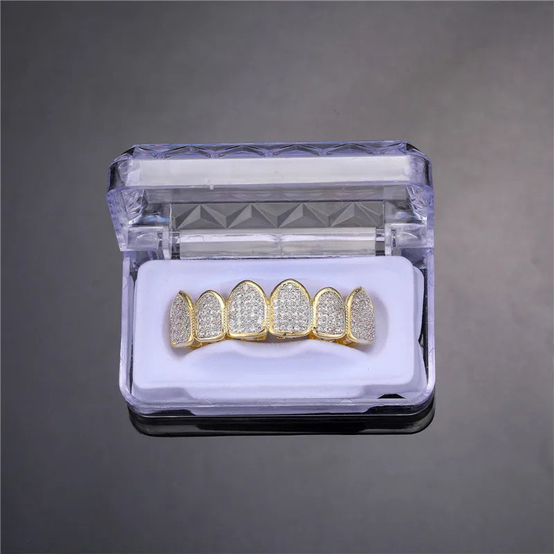 Feel Style Cool Teeth Grillz Set – Unisex Cubic Zirconia Top & Bottom Hip Hop Jewelry