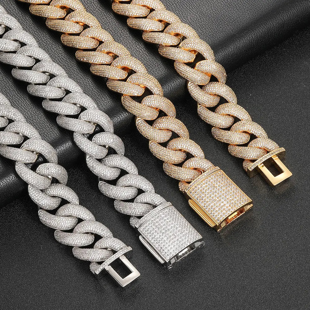 Diamond Mens Full Iced Out Cuban Link Chain 18K Gold/Silver Plated Bling CZ Bubble Chain Rapper Jewelry