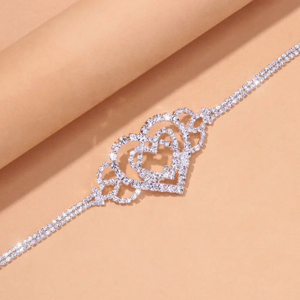 Heart Anklet Rhinestone Chain Jewelry for Women Bling Love Foot Chain Anklet Bracelet Crystal Jewellery