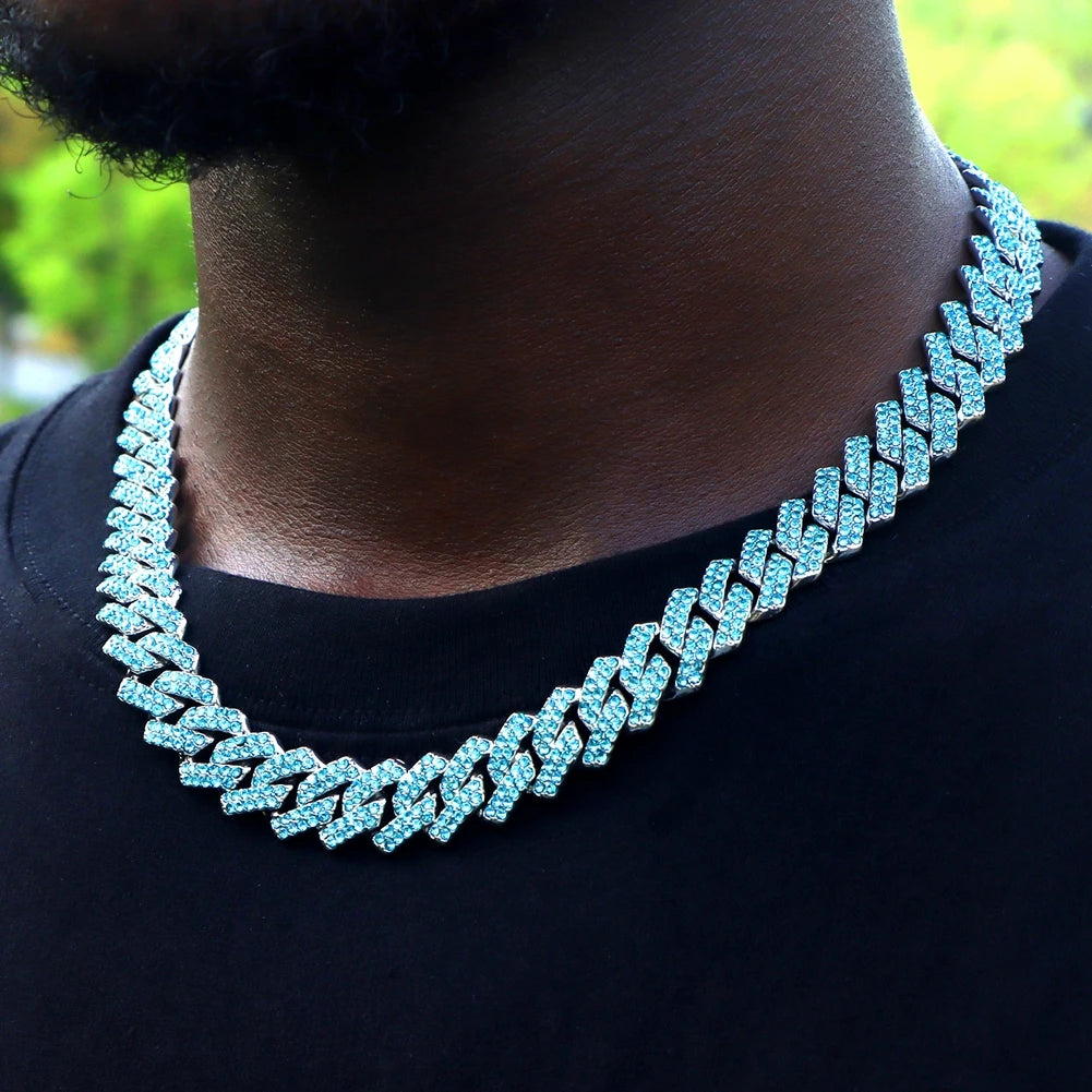 Chain Necklace Color Rhinestones Paved Cuban Choker Necklace HipHop Men Jewelry