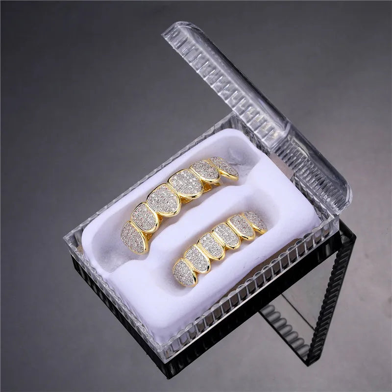 Feel Style Cool Teeth Grillz Set – Unisex Cubic Zirconia Top & Bottom Hip Hop Jewelry