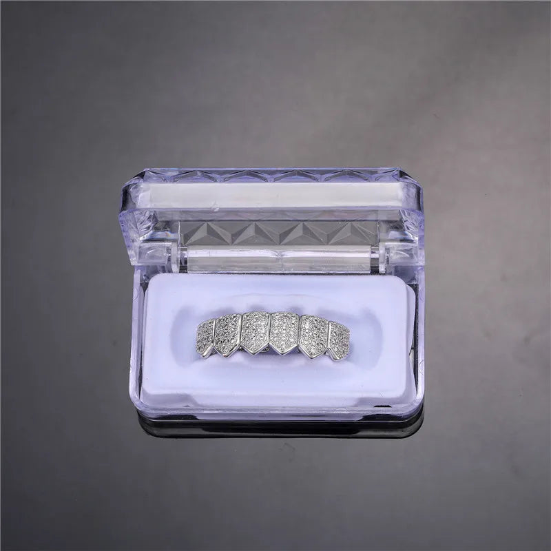 Feel Style Full CZ Teeth Grillz Set – Unisex Cubic Zirconia Top & Bottom Hip-Hop Jewelry