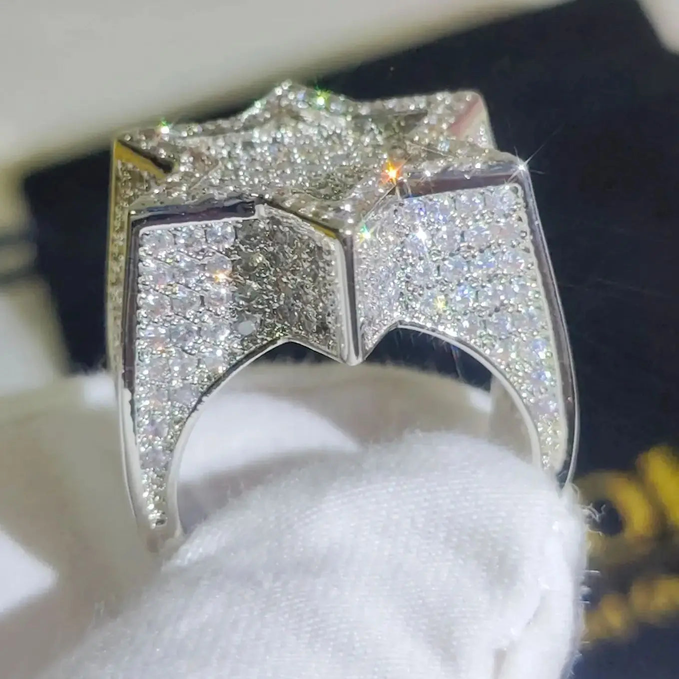 Silver Hexagram Star Ring – Iced Out Cubic Zirconia Punk Band