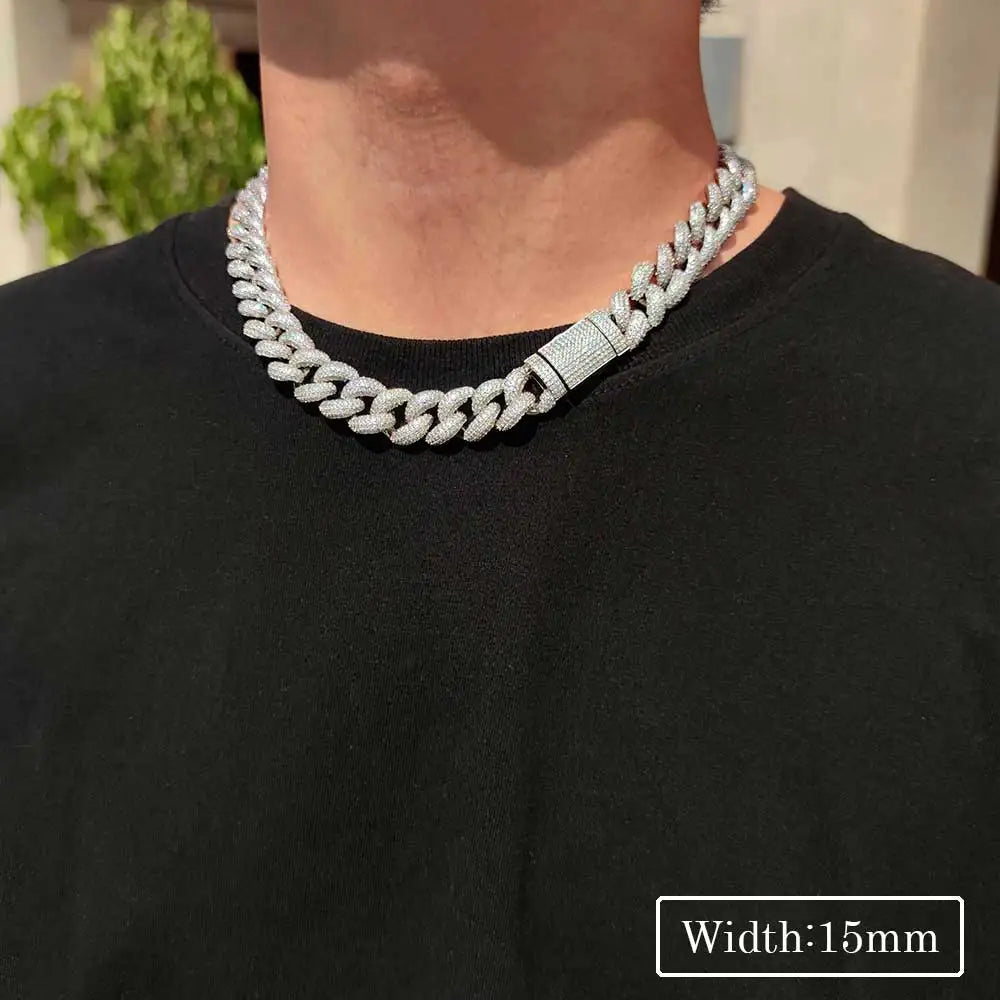 Premium 12mm/15mm/18mm Iced Cuban Link Chain Sparkling Hip Hop Jewelry CZ Bling Cuban Necklace for Men and Women