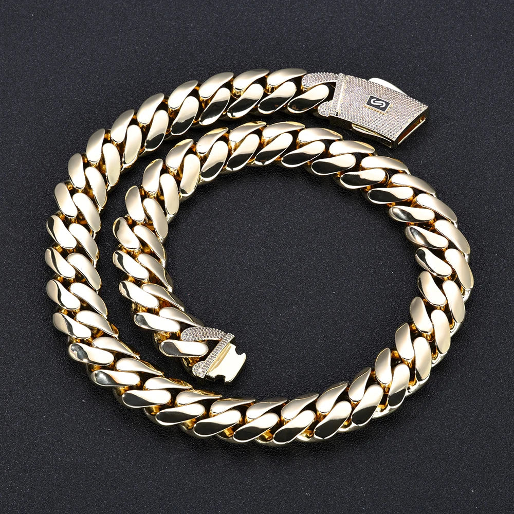 New Hip-Hop 14k Gold Plated Monaco Cuban Chain – High-Quality Brass Party Necklace for Men & Women