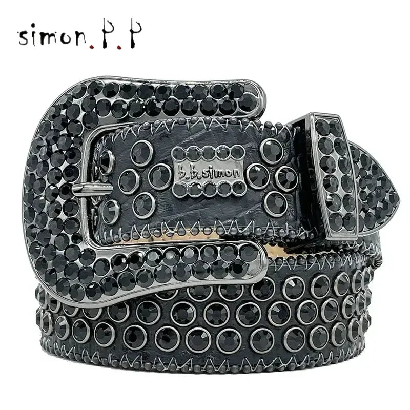 Designer BB Belts – Luxury Leather Belt with Colorful Diamond Chain for Men & Women