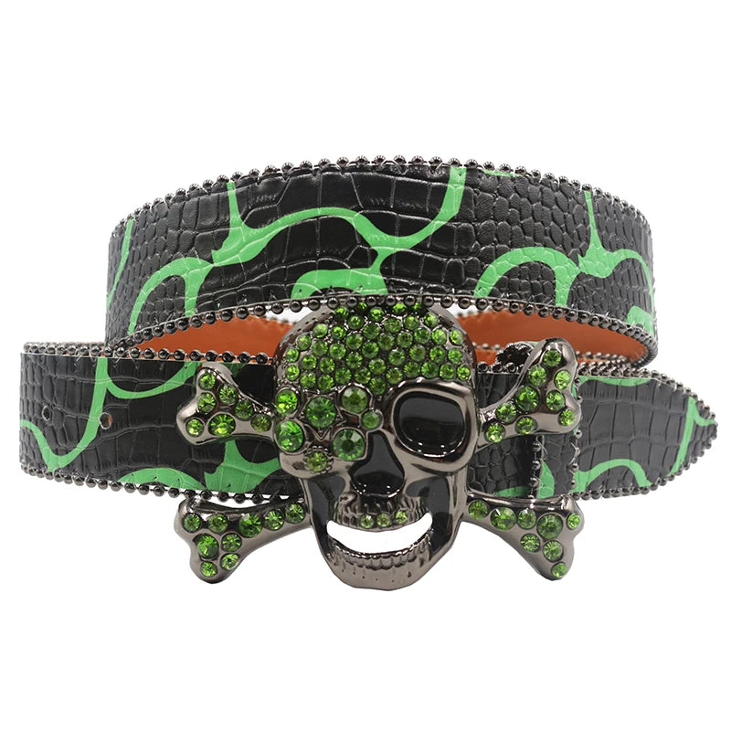 Skull Rhinestone Belt – Y2K Crystal Studded Western Bling for Women & Men