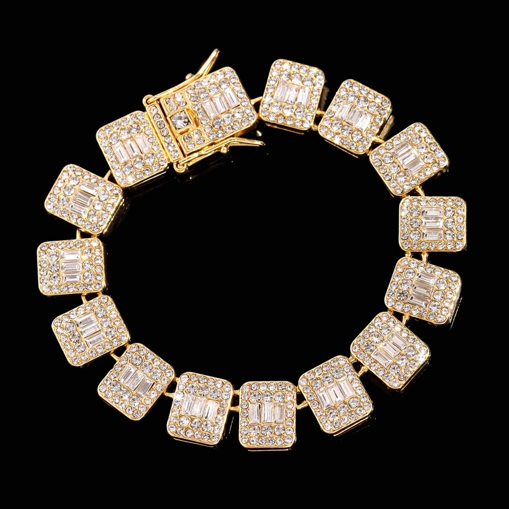 Hip Hop Bling Iced Out Chain Baguette Tennis Chain Necklaces For Women Gold Silver Color Square Crystal Choker Necklace Jewelry