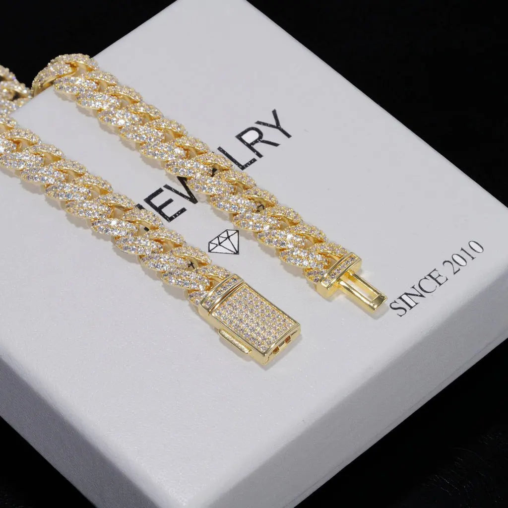 10mm Diamond Cuban Link Chain – White Gold/18K Gold Plated Bling Necklace with 5A+ CZ Stones