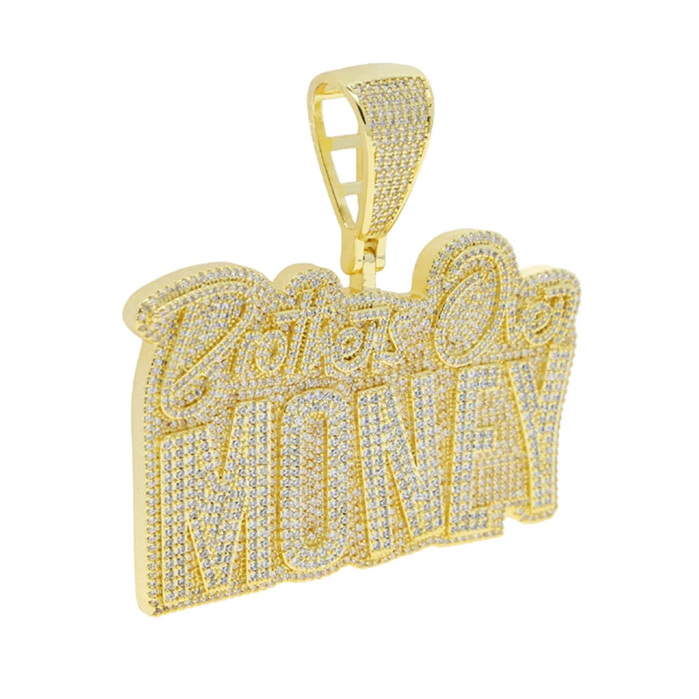 New Hip-Hop 'Brothers Over Money' Pendant Necklace – Gold Iced-Out Bling with CZ Letters for Men & Women