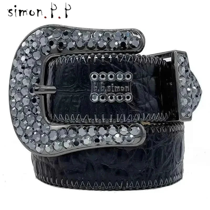 Designer BB Belts – Luxury Leather Belt with Colorful Diamond Chain for Men & Women