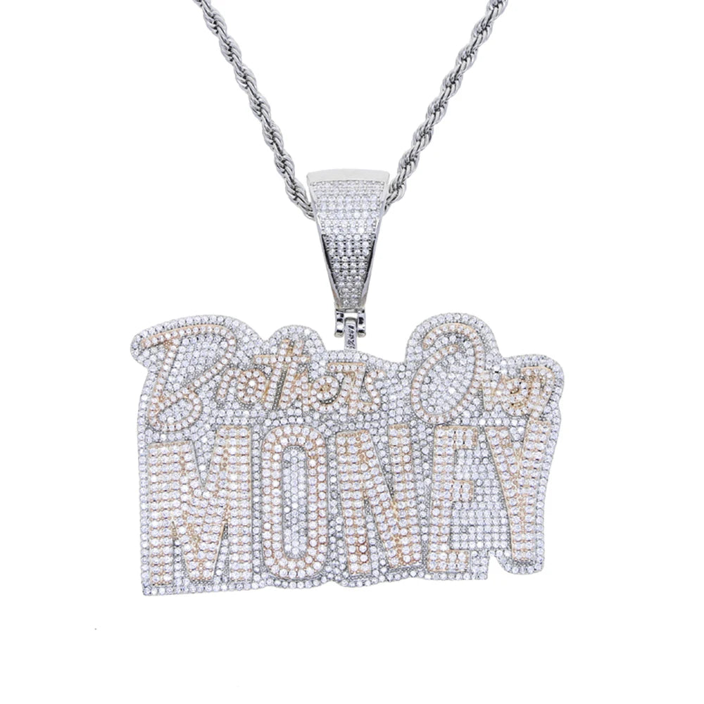 New Hip-Hop 'Brothers Over Money' Pendant Necklace – Gold Iced-Out Bling with CZ Letters for Men & Women