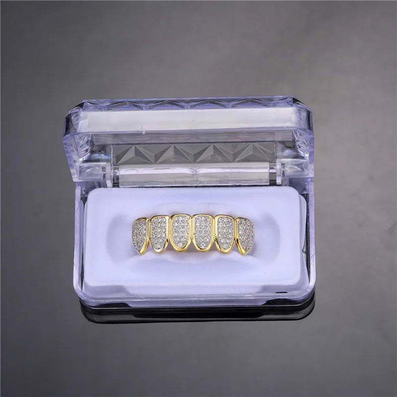 Feel Style Cool Teeth Grillz Set – Unisex Cubic Zirconia Top & Bottom Hip Hop Jewelry