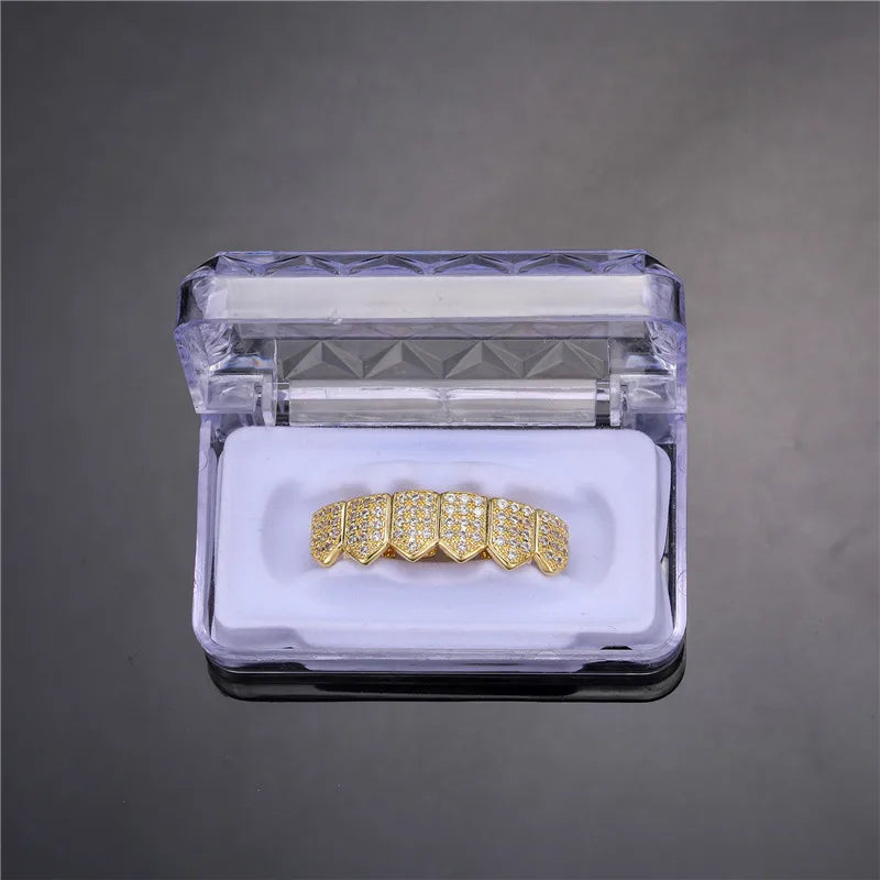 Feel Style Full CZ Teeth Grillz Set – Unisex Cubic Zirconia Top & Bottom Hip-Hop Jewelry