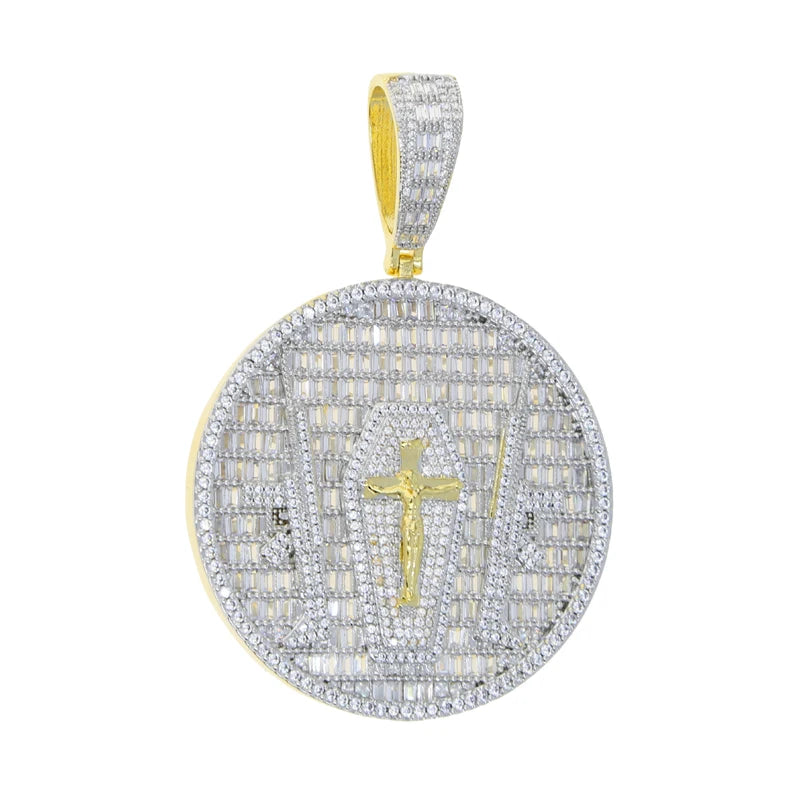 New Hip-Hop Gun Jesus Pendant Necklace – Gold Iced-Out Bling CZ Cross Charm for Men