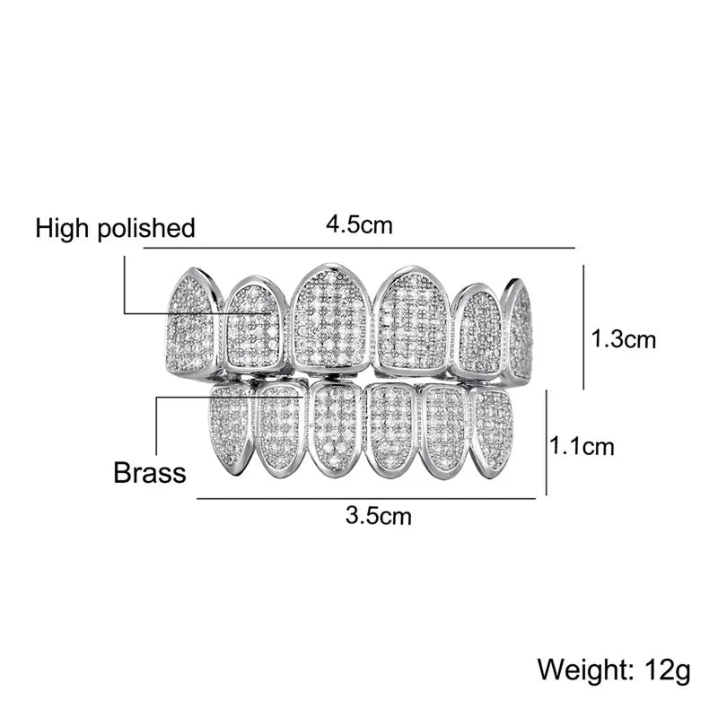 Feel Style Cool Teeth Grillz Set – Unisex Cubic Zirconia Top & Bottom Hip Hop Jewelry