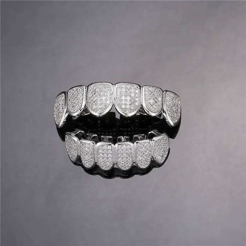 Feel Style Cool Teeth Grillz Set – Unisex Cubic Zirconia Top & Bottom Hip Hop Jewelry