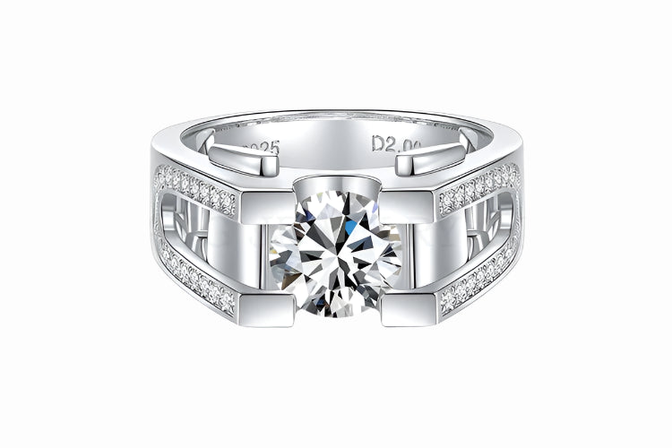 100% 925 Sterling Silver Moissanite Labs Diamond Wedding Ring – 1ct/2ct Luxury Engagement Ring for Men