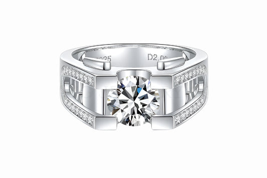 100% 925 Sterling Silver Moissanite Labs Diamond Wedding Ring – 1ct/2ct Luxury Engagement Ring for Men